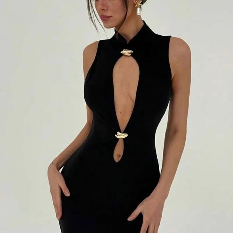 Mini robe sans manches serré taille haute pour femmes