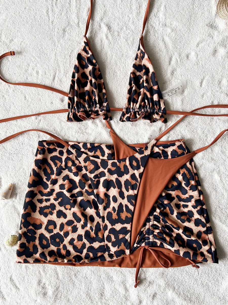 Maillot de bain 3 pièces réversible à volants pour femmes