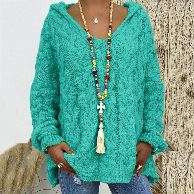 Pull torsadé tricoté de couleur pure pour femmes