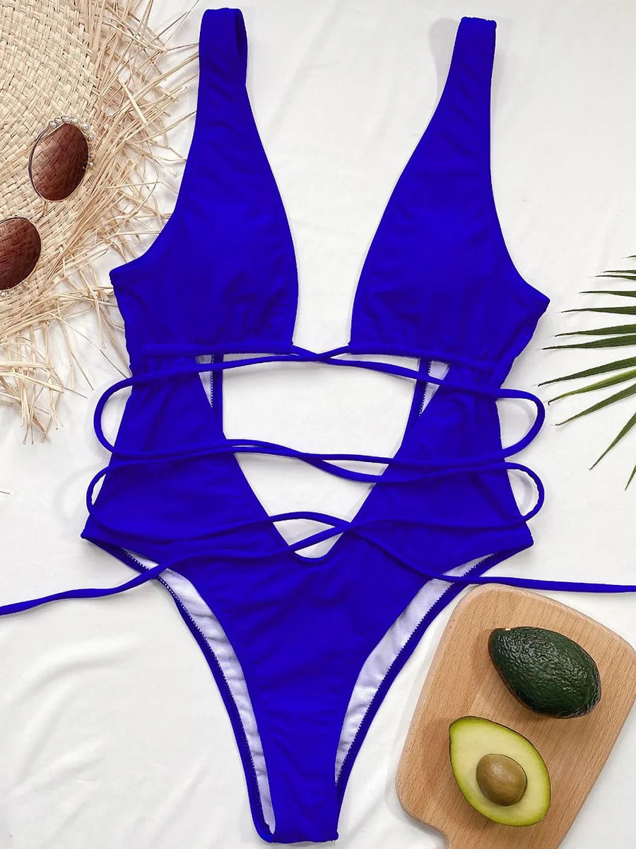 Maillot de bain une pièce décolleté en V profond pour femmes
