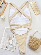 Maillot de bain une pièce à col en V croisé et dos nu pour femmes