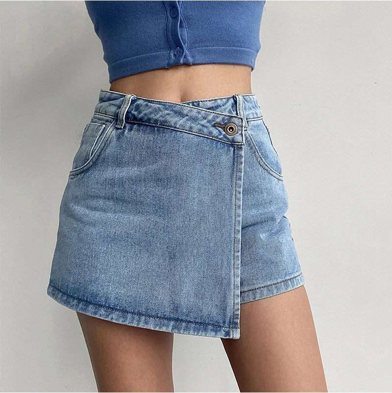 Jupe short en jean taille haute pour femmes