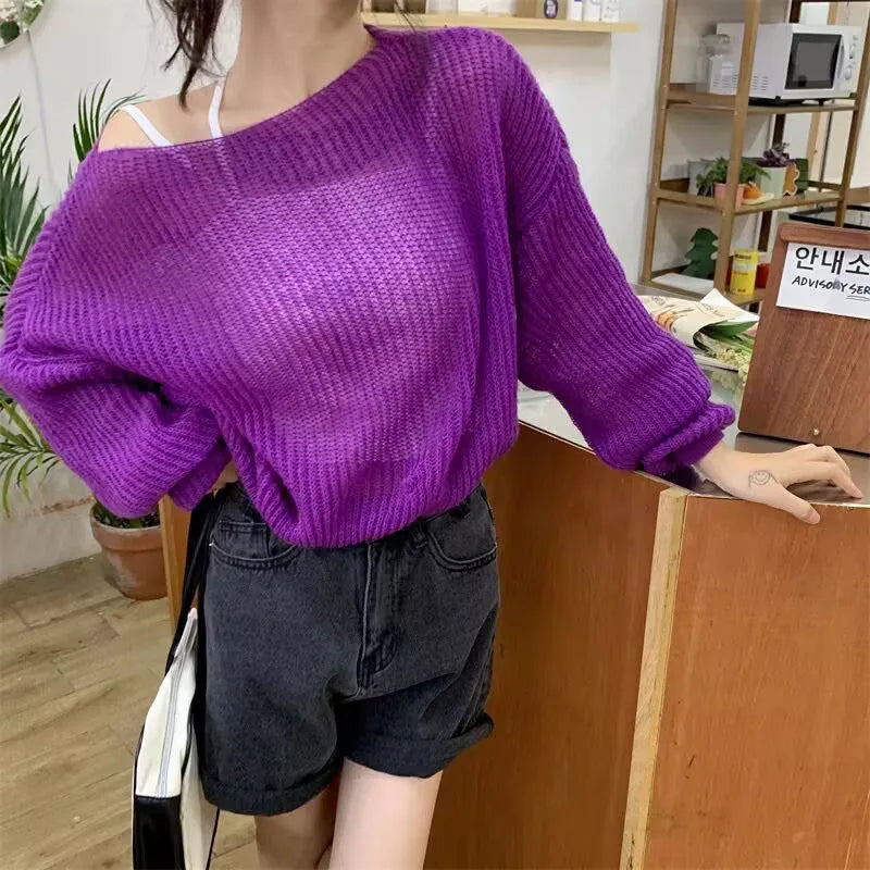 Pull en tricot ajouré simple pour femmes