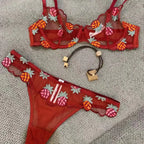Ensemble soutien-gorge et string en dentelle ultra-fine brodée pour femmes