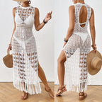 Robe longue à franges de plage florale taille cintrée pour femmes