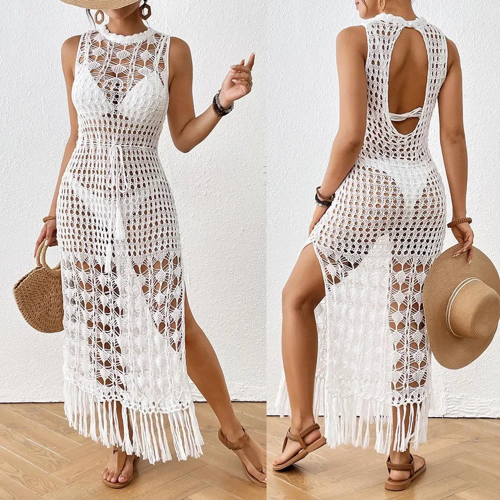 Robe longue à franges de plage florale taille cintrée pour femmes