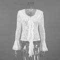 T-shirt à manches longues en dentelle à volants pour femmes