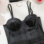 Body moulante en maille en cuir PU pour femmes