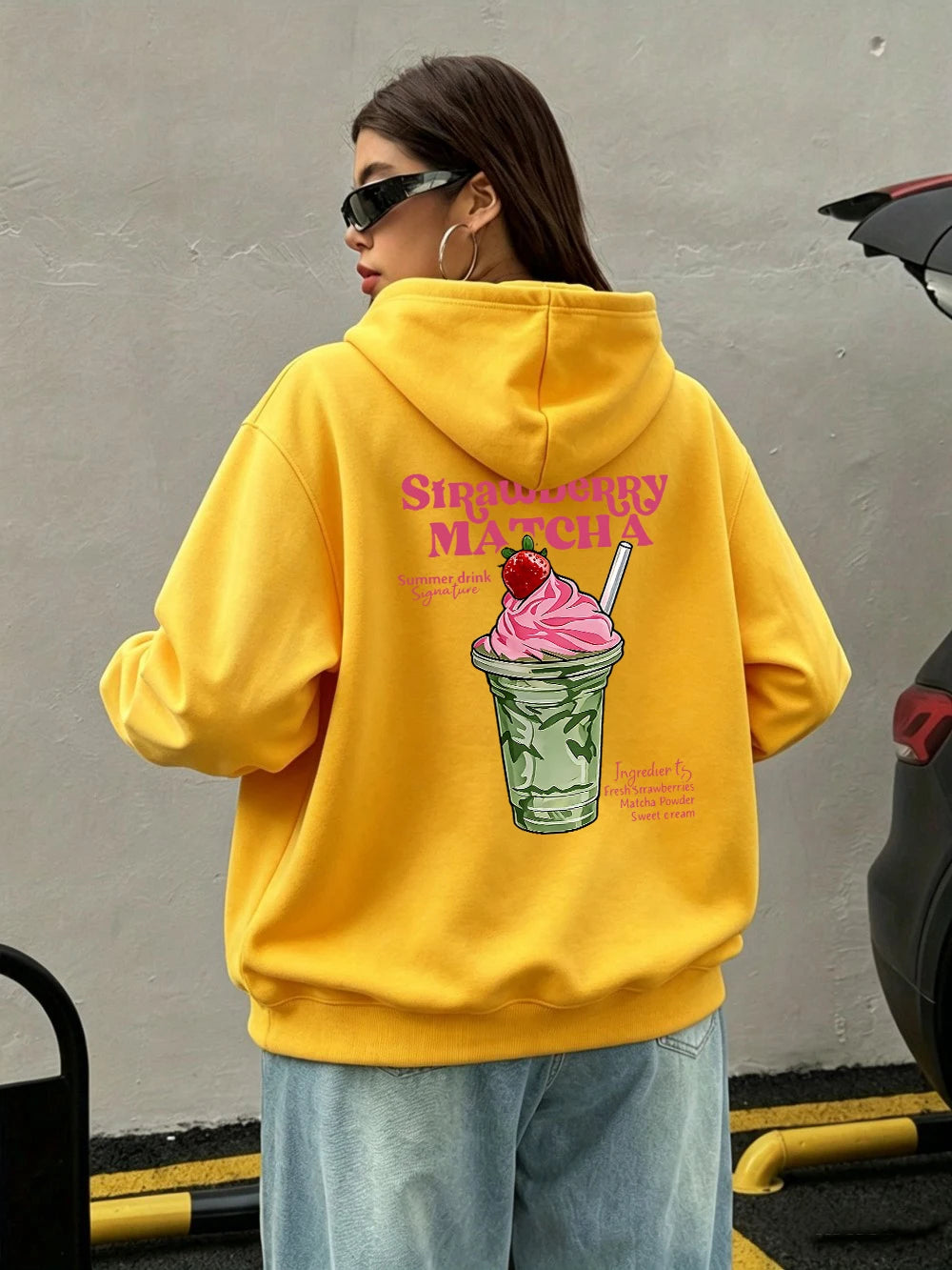 Sweat à capuche imprimé fraise et matcha pour femmes