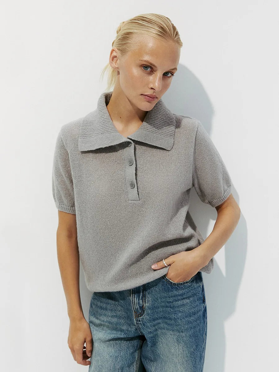 Pull tricoté creux à manches courtes pour femmes
