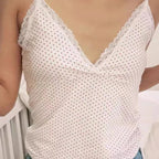 Top en dentelle en fibre de coton à col en V pour femmes