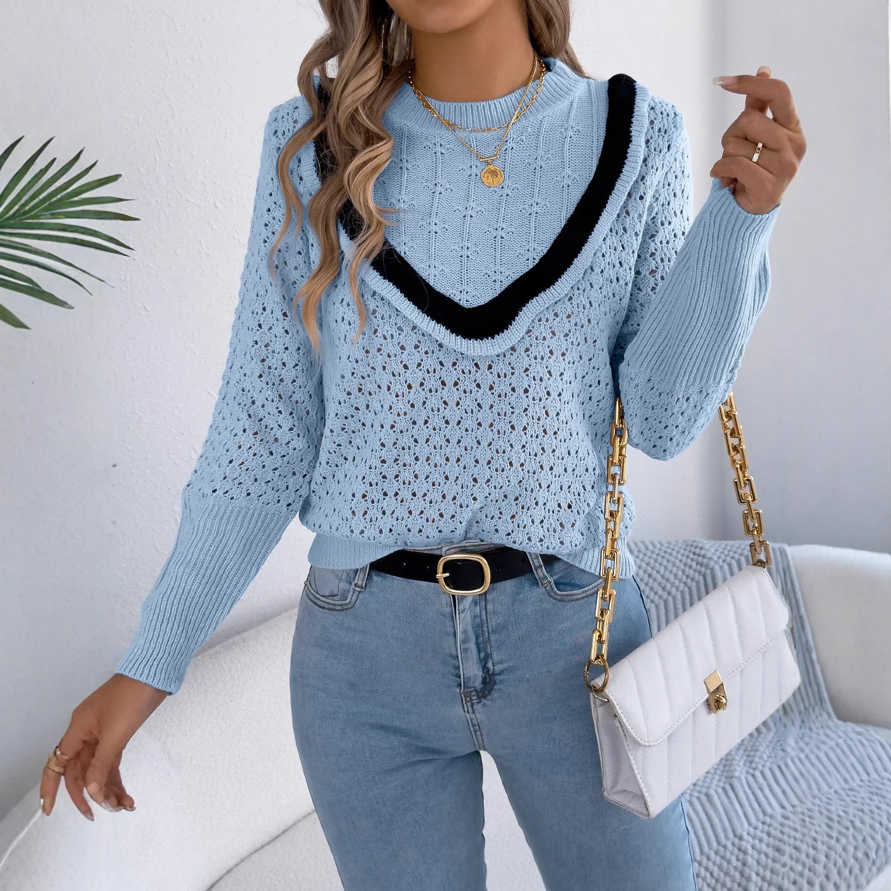 Pull tricoté à manches longues pour femmes
