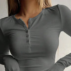Pull à col rond bouton et manches longues pour femmes