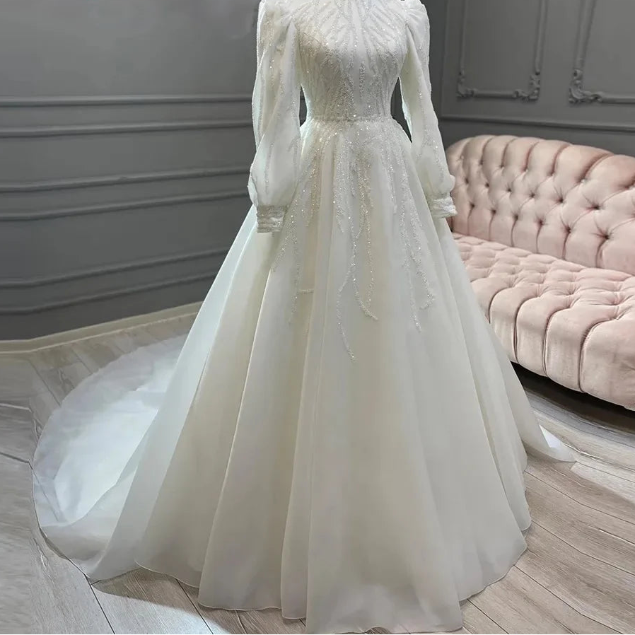 Robes de mariée musulmanes ivoire pour femmes