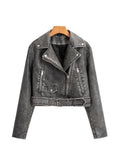 Veste courte en similicuir PU vintage pour femmes
