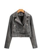 Veste courte en similicuir PU vintage pour femmes