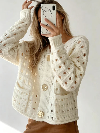 Cardigan Court Ajouré Femme – Maille Unie