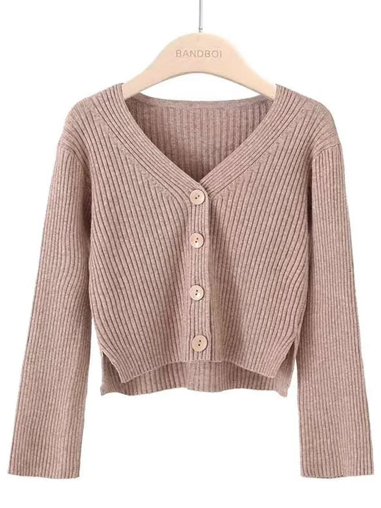 Cardigan court tricoté à manches longues pour femmes