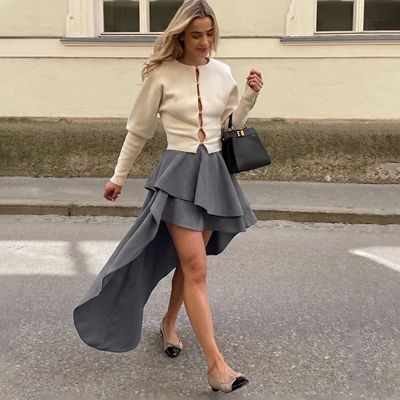 Jupe Courte Femme – Taille Haute et Volants Asymétriques
