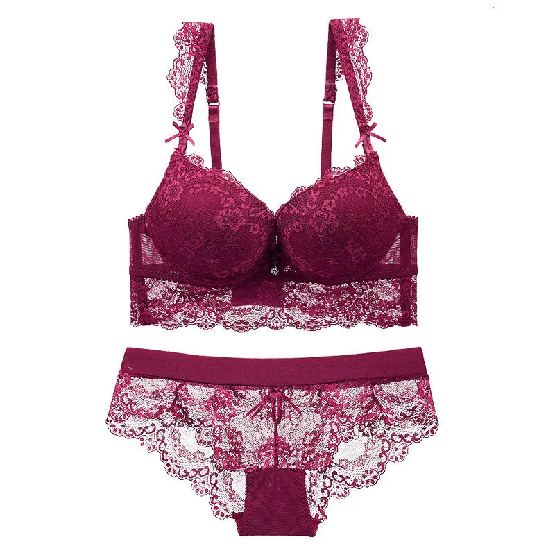 Ensemble soutien-gorge et culotte en dentelle brodée de fleurs pour femmes