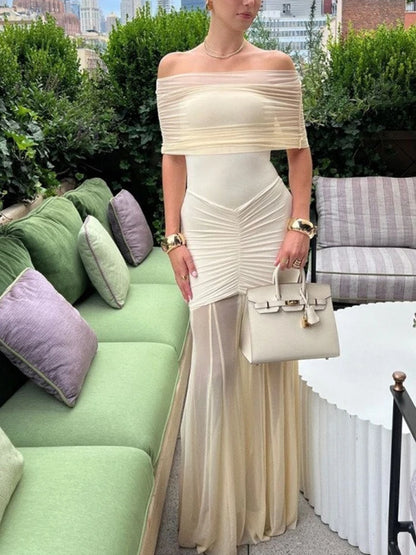 Robe Longue d’Été Femme – Maille et Épaules Dénudées