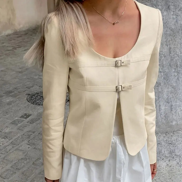 Veste polyvalente ajustée à col bas et taille haute pour femmes