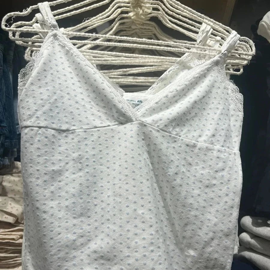 Top en dentelle en fibre de coton à col en V pour femmes