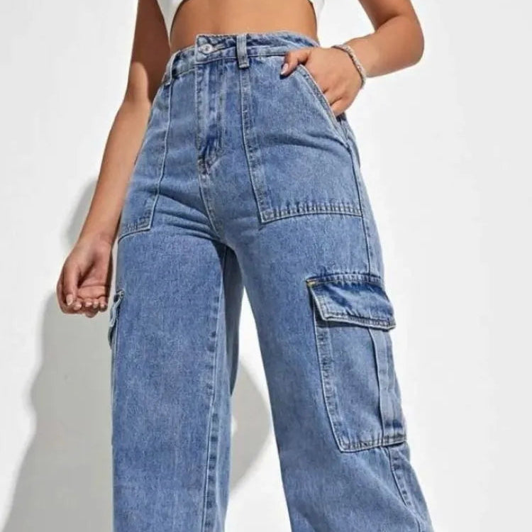 Jean cargo en denim multi-poches pour femmes