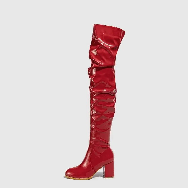 Bottes à talons hauts épais en cuir pour femmes
