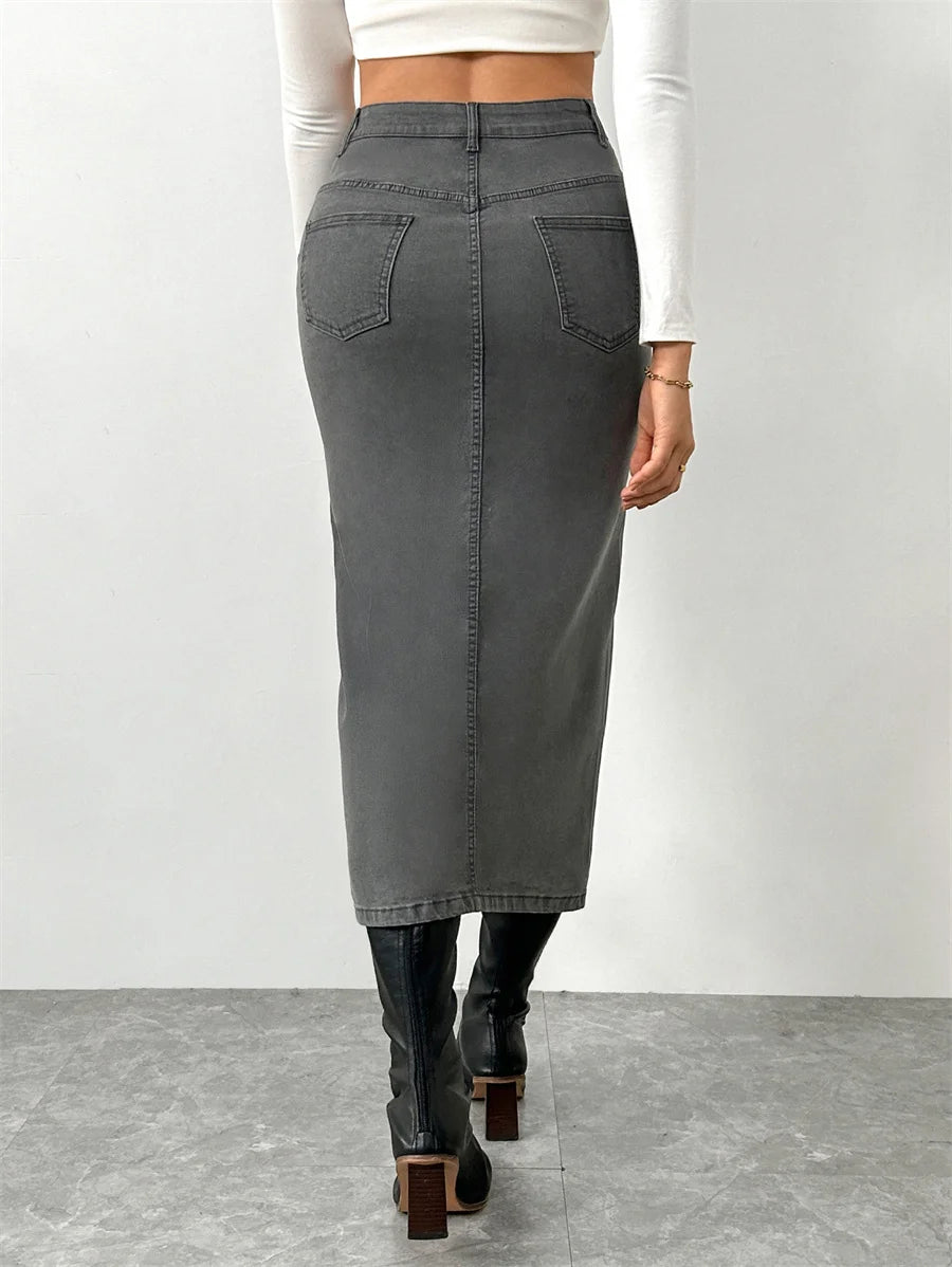 Jupe moulante droite vintage en jean pour femmes