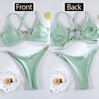 Maillot de bain deux pièces bikini uni Push-up pour femmes