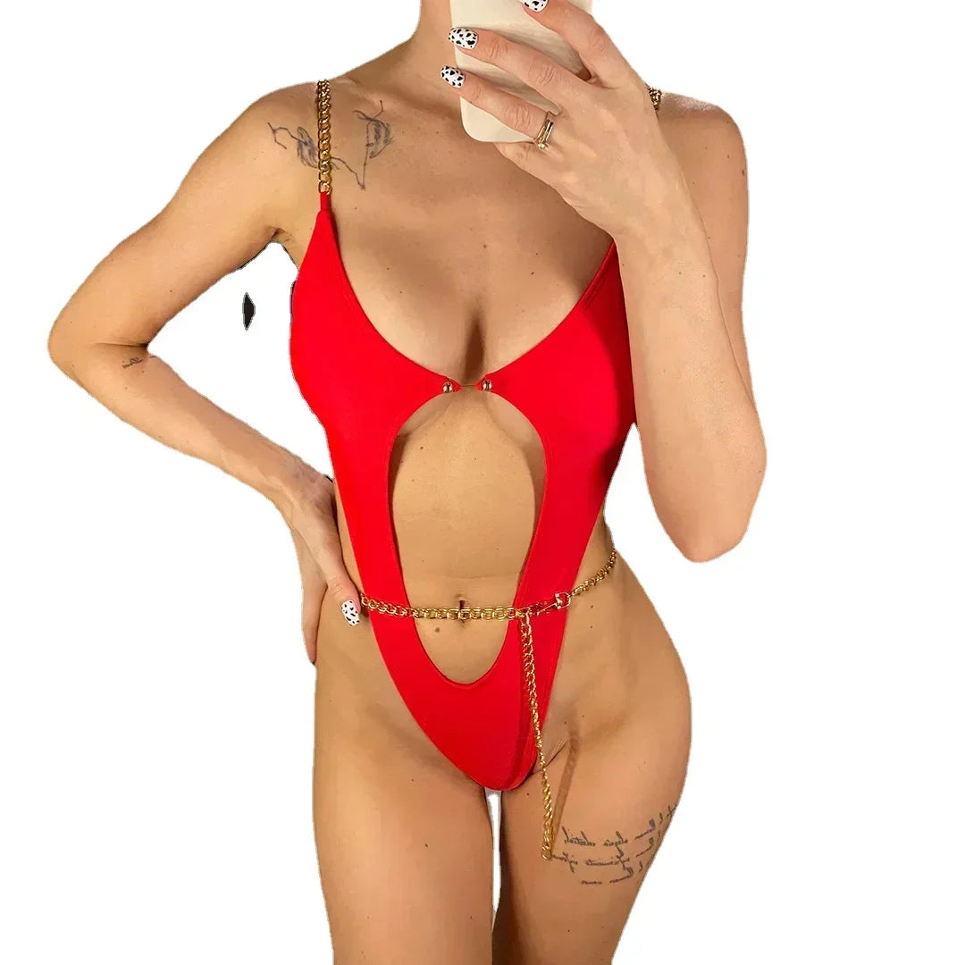 Maillot de bain une pièce, sexy, string, coupe haute pour femmes