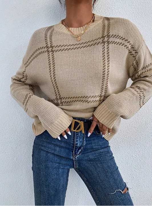 Pull Ample Rayé Beige Femme – Maille Confortable
