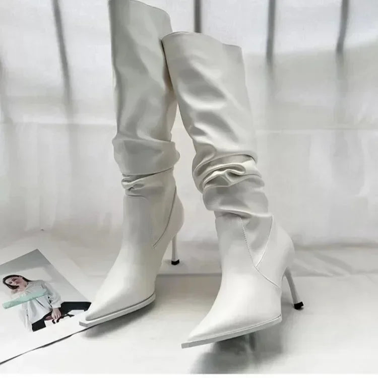 Bottes longues pointues au genou pour femmes