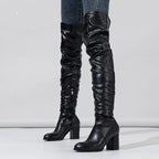 Cuissardes zippées en cuir plissé pour femmes