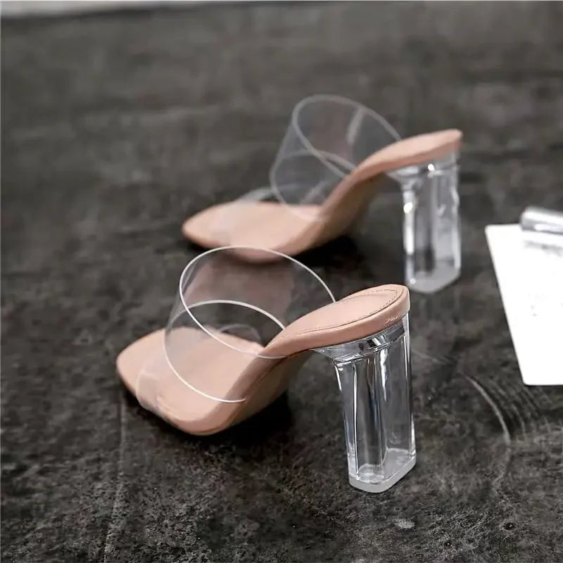 Sandales d'été à talons hauts en PVC transparent pour femmes