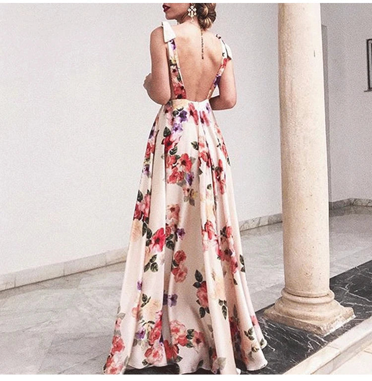 Robes longues sans manches à imprimé floral pour femmes