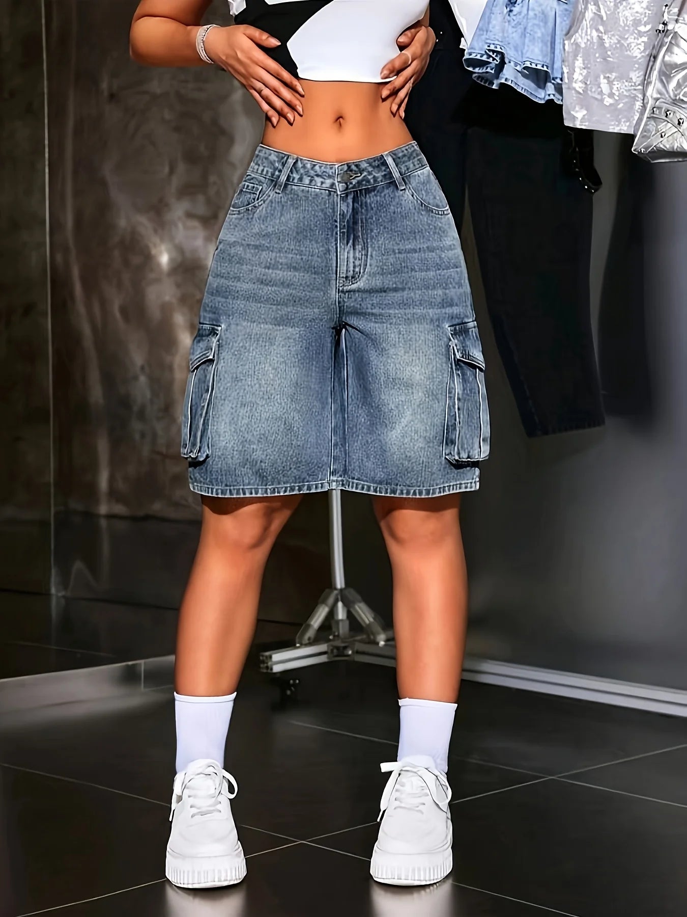 Salopette Bermuda multi-poches bleue pour femmes