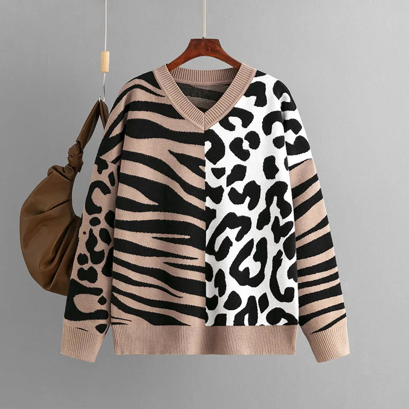 Pulls tricots à motif léopard pour femmes