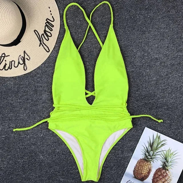 Maillot de bain une pièce à décolleté en v profond pour femmes