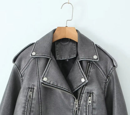 Veste Similicuir Femme – Revers et Fermeture Zippée