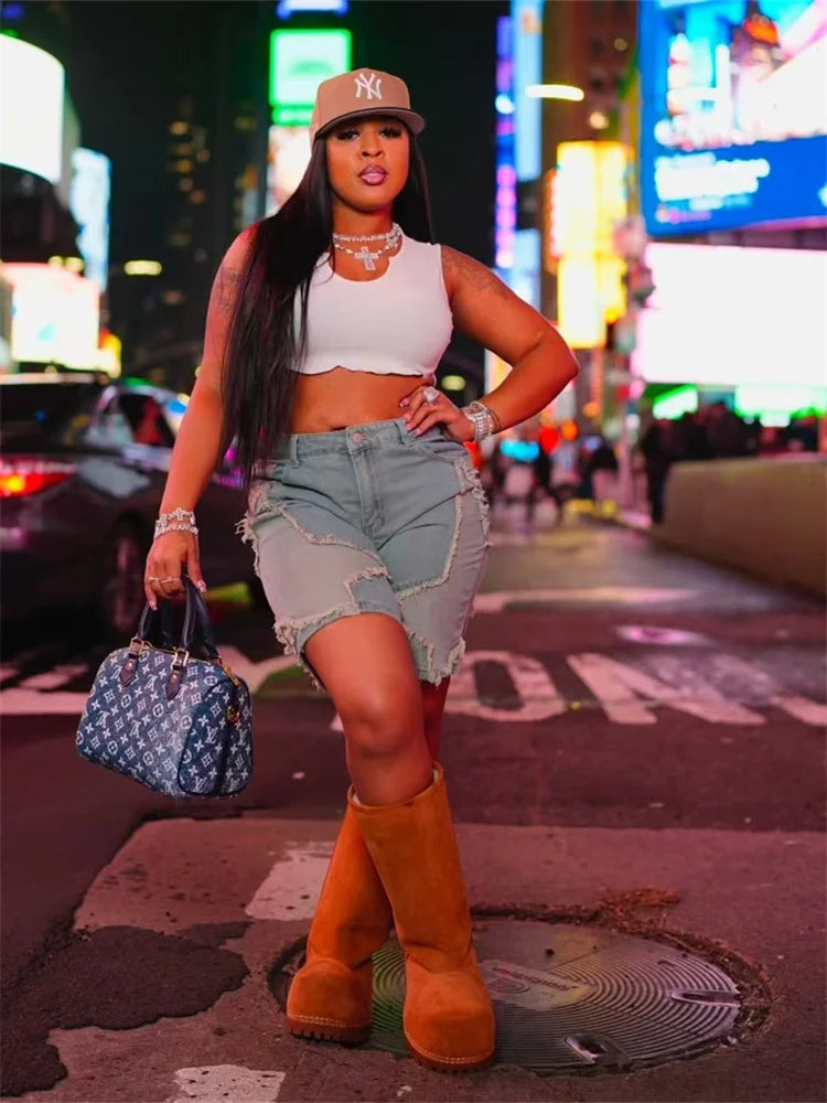Short en jean brut pour femmes