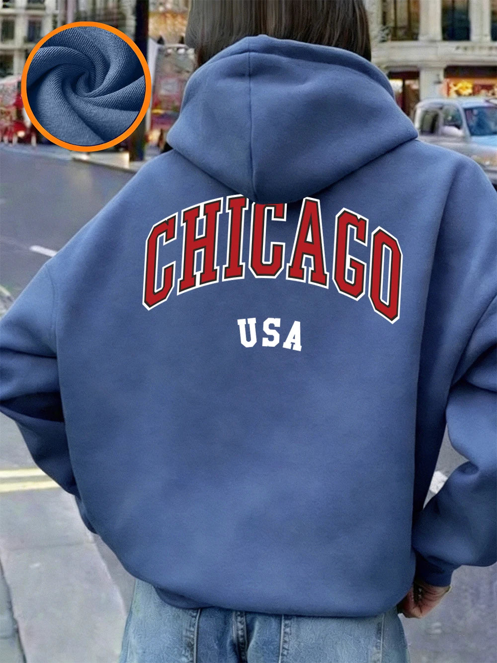 Sweat à capuche imprimé Chicago USA pour femmes