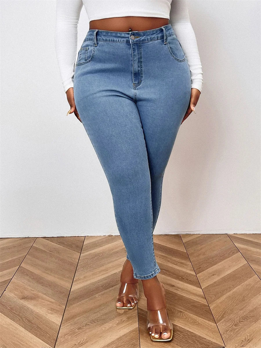 Jean skinny taille moyenne délavé rétro grande taille pour femme