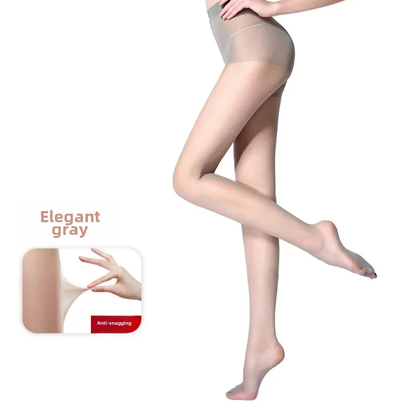 Bas à entrejambe brillante, en soie sans coutures pour femmes