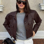 Veste rétro en en cuir pour femmes