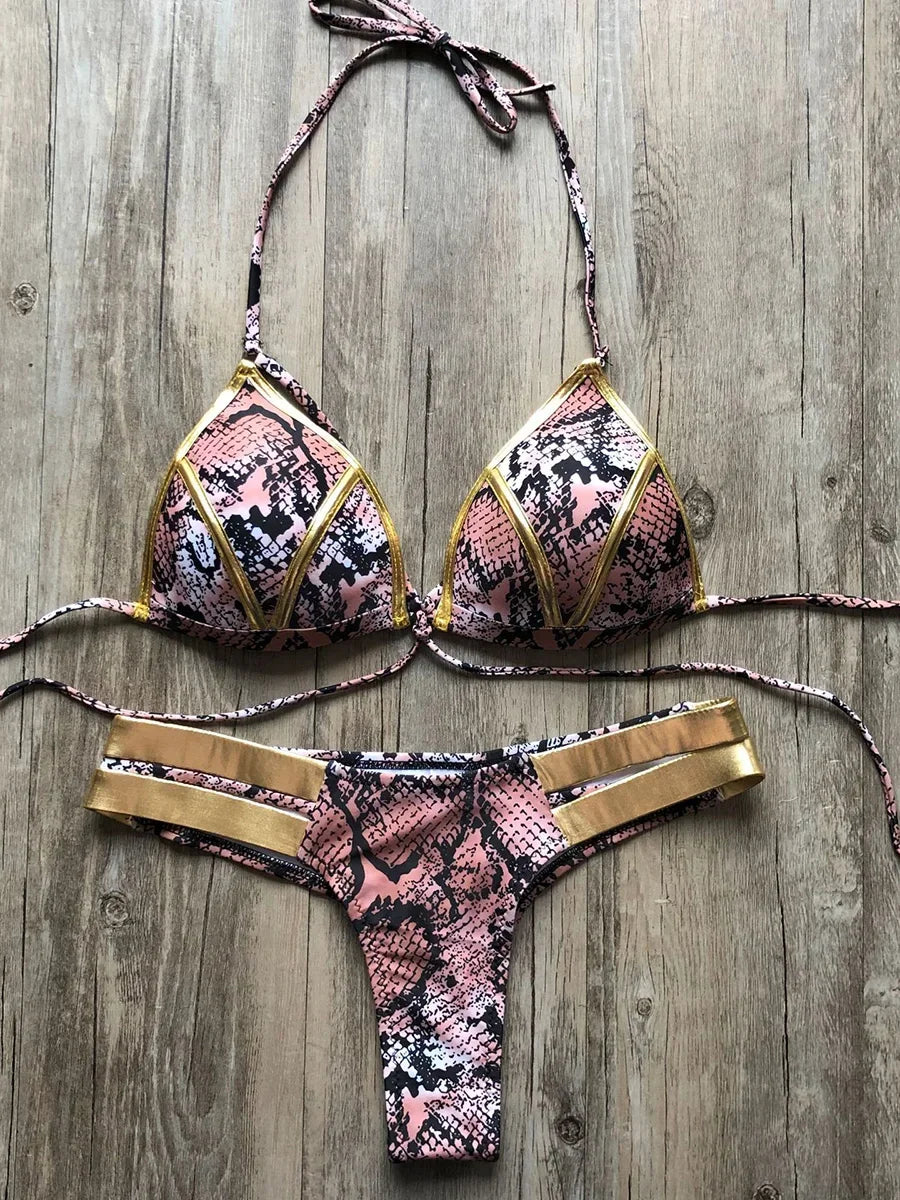 Maillot de bain deux pièces soutien-gorge push up et string pour femmes