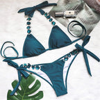 Maillot de bain brésilien deux pièces avec strass et diamants pour femmes