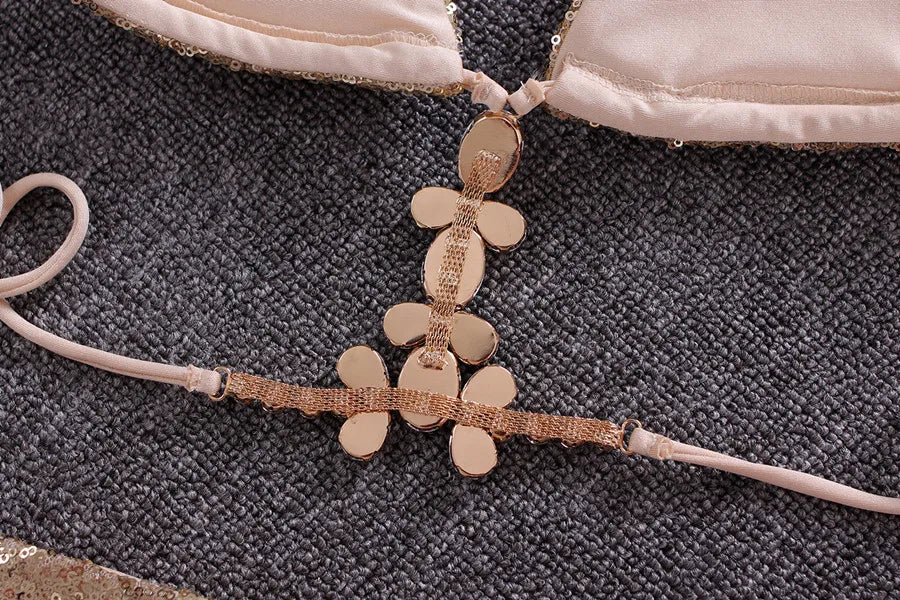 Maillot de bain deux pièces à paillettes brillantes pour femmes