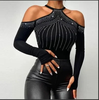 T-shirt à manches longues irrégulier en dentelle pour femmes